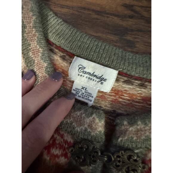 Cambridge Dry Goods 100% Wool Nordic Ski Cardigan Sweater Pewter Clasps Sz XL - Picture 3 of 5